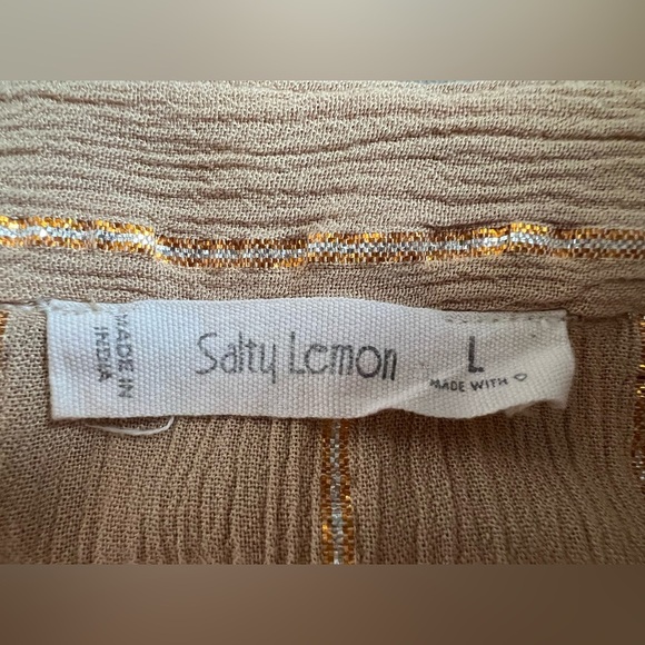 Salty Lemon Gold Sequin Gauzy Sleeveless Swing Mini Dress in Tan. Size L - Picture 6 of 10